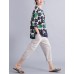 Women's Casual/Daily Cute / Street chic Spring / Fall T-shirt Print Round NeckSleeve Green Cotton / Linen Medium