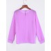 Sexy All Seasons Blouse,Solid Round Neck Long Sleeve Blue / Pink Polyester Thin