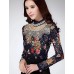 Women's Stand Lace/Mesh T-shirt , Chiffon Long Sleeve