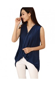 Women's Solid Blue Tanks,V Neck Sleeveless