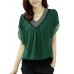 Women's Solid Red/Black/Green Blouse, Plus Size Beaded V Neck Short Petal Sleeve
