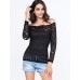 Women's Vogue Lace Bateau Long Sleeve Hollow Out Lace T-shirt