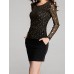 Women's Lace BlueBlack Blouse , Round NeckAsymmetrical Long Sleeve