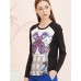 Women's Going out Street chic Spring / Fall T-shirtPrint Round Neck Long Sleeve Black