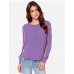Sexy All Seasons Blouse,Solid Round Neck Long Sleeve Blue / Pink Polyester Thin