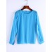 Sexy All Seasons Blouse,Solid Round Neck Long Sleeve Blue / Pink Polyester Thin