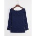 Women's Vogue Lace Bateau Long Sleeve Hollow Out Lace T-shirt