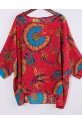 Women's Casual/Daily Boho / Street chic All Seasons Blouse,Print Slash Neck Long Sleeve Purple Thin