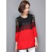 Women's Patchwork Pink / Red / Black Long section Blouse,Casual Lace Cut Out Fashion Round Neck ? Sleeve Polyester/Nylon