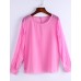 Sexy All Seasons Blouse,Solid Round Neck Long Sleeve Blue / Pink Polyester Thin
