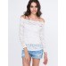 Women's Vogue Lace Bateau Long Sleeve Hollow Out Lace T-shirt