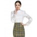 Women's Solid OL Style Hook Hollow Out Lace Slim All Match Plus Size Shirt,Shirt Collar Long Sleeve