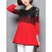 Women's Patchwork Pink / Red / Black Long section Blouse,Casual Lace Cut Out Fashion Round Neck ? Sleeve Polyester/Nylon